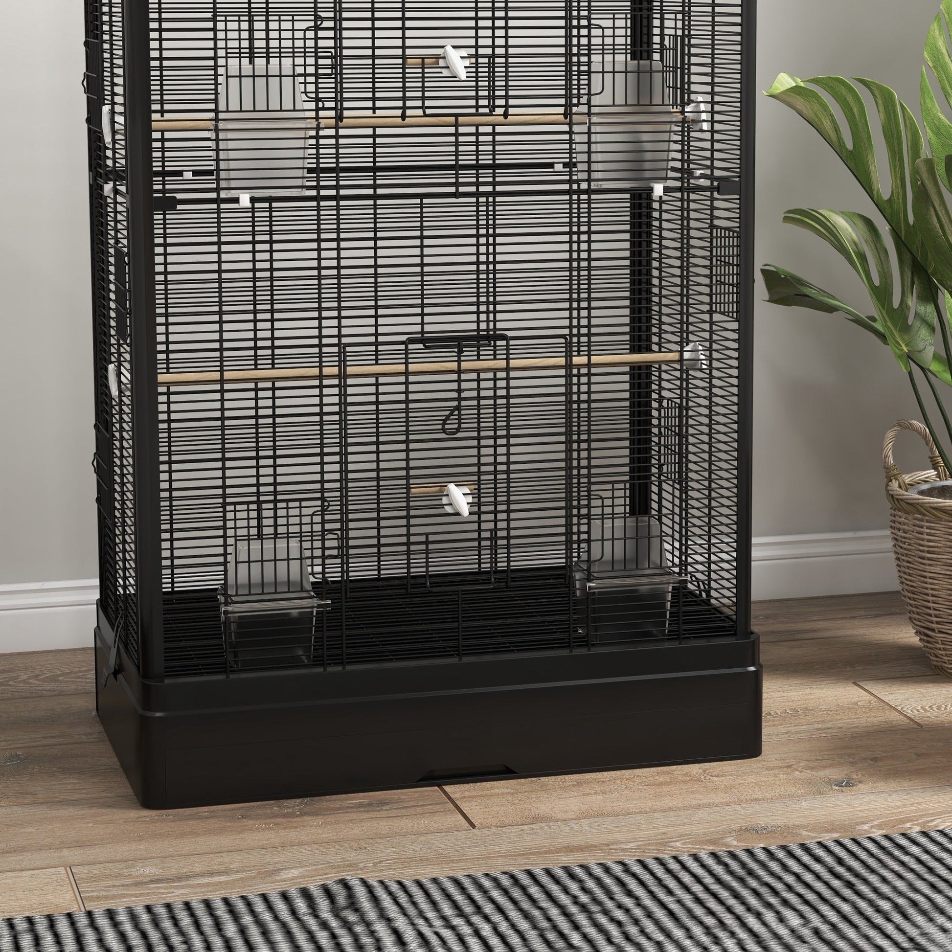 22" Bird Cage for Budgie Finches Canaries Love Birds with Wooden Stands, Slide-Out Tray, Handles, Food Containers, Black Bird Cages   at Gallery Canada