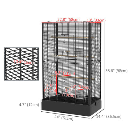 22" Bird Cage for Budgie Finches Canaries Love Birds with Wooden Stands, Slide-Out Tray, Handles, Food Containers, Black Bird Cages   at Gallery Canada