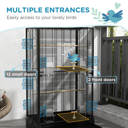 22" Bird Cage for Budgie Finches Canaries Love Birds with Wooden Stands, Slide-Out Tray, Handles, Food Containers, Black Bird Cages   at Gallery Canada