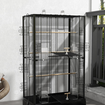 22" Bird Cage for Budgie Finches Canaries Love Birds with Wooden Stands, Slide-Out Tray, Handles, Food Containers, Black Bird Cages   at Gallery Canada