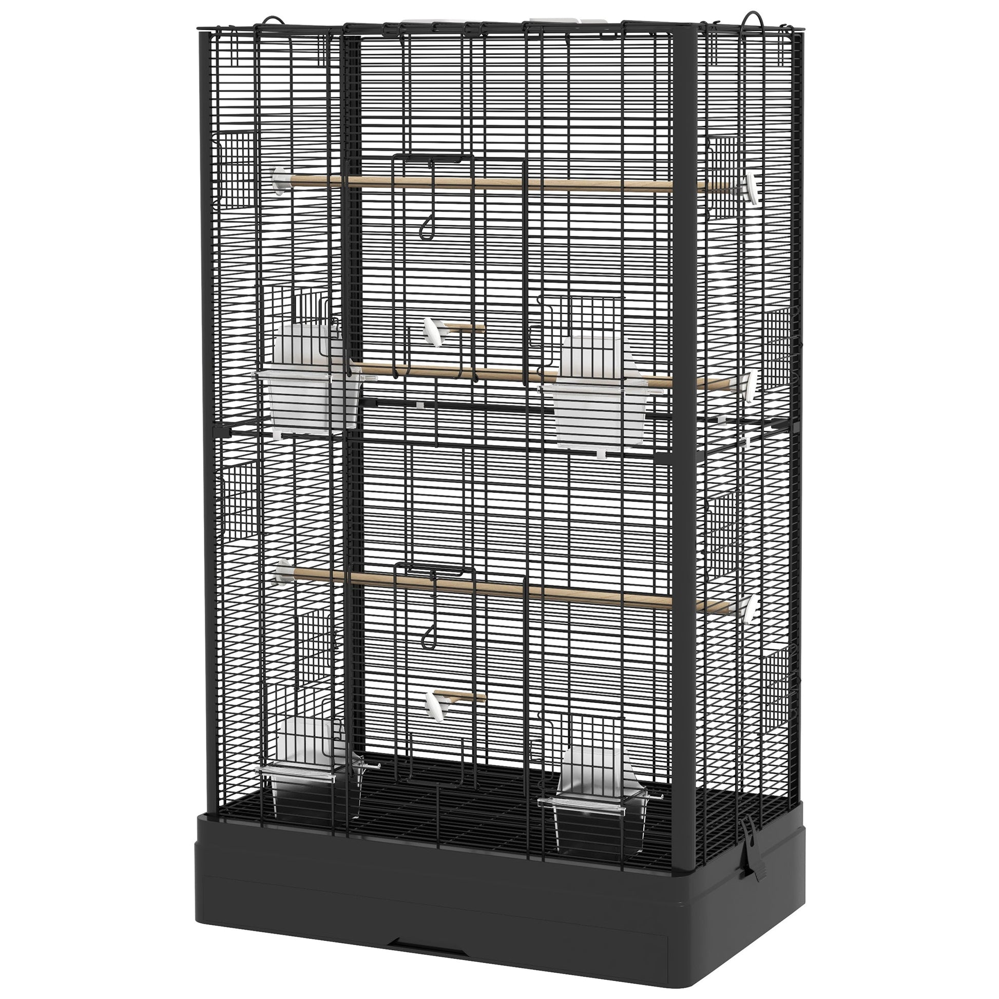 22" Bird Cage for Budgie Finches Canaries Love Birds with Wooden Stands, Slide-Out Tray, Handles, Food Containers, Black Bird Cages Black  at Gallery Canada