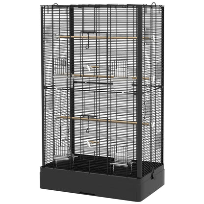 22" Bird Cage for Budgie Finches Canaries Love Birds with Wooden Stands, Slide-Out Tray, Handles, Food Containers, Black Bird Cages Black  at Gallery Canada