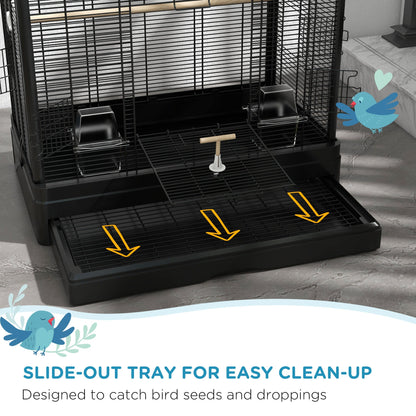 22" Bird Cage for Budgie Finches Canaries Love Birds with Wooden Stands, Slide-Out Tray, Handles, Food Containers, Black Bird Cages   at Gallery Canada