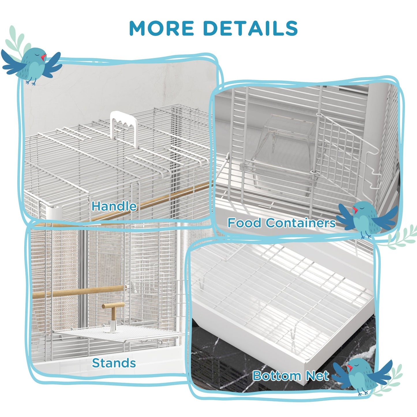 22" Bird Cage for Budgie Finches Canaries Love Birds with Wooden Stands, Slide-Out Tray, Handles, Food Containers, White Bird Cages   at Gallery Canada