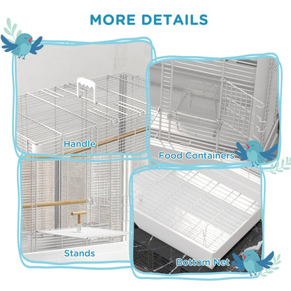 22" Bird Cage for Budgie Finches Canaries Love Birds with Wooden Stands, Slide-Out Tray, Handles, Food Containers, White Bird Cages   at Gallery Canada