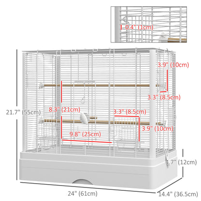 22" Bird Cage for Budgie Finches Canaries Love Birds with Wooden Stands, Slide-Out Tray, Handles, Food Containers, White Bird Cages   at Gallery Canada