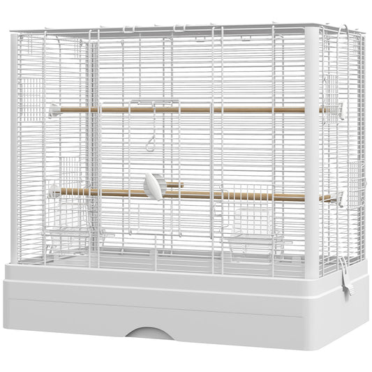 22" Bird Cage for Budgie Finches Canaries Love Birds with Wooden Stands, Slide-Out Tray, Handles, Food Containers, White Bird Cages White  at Gallery Canada