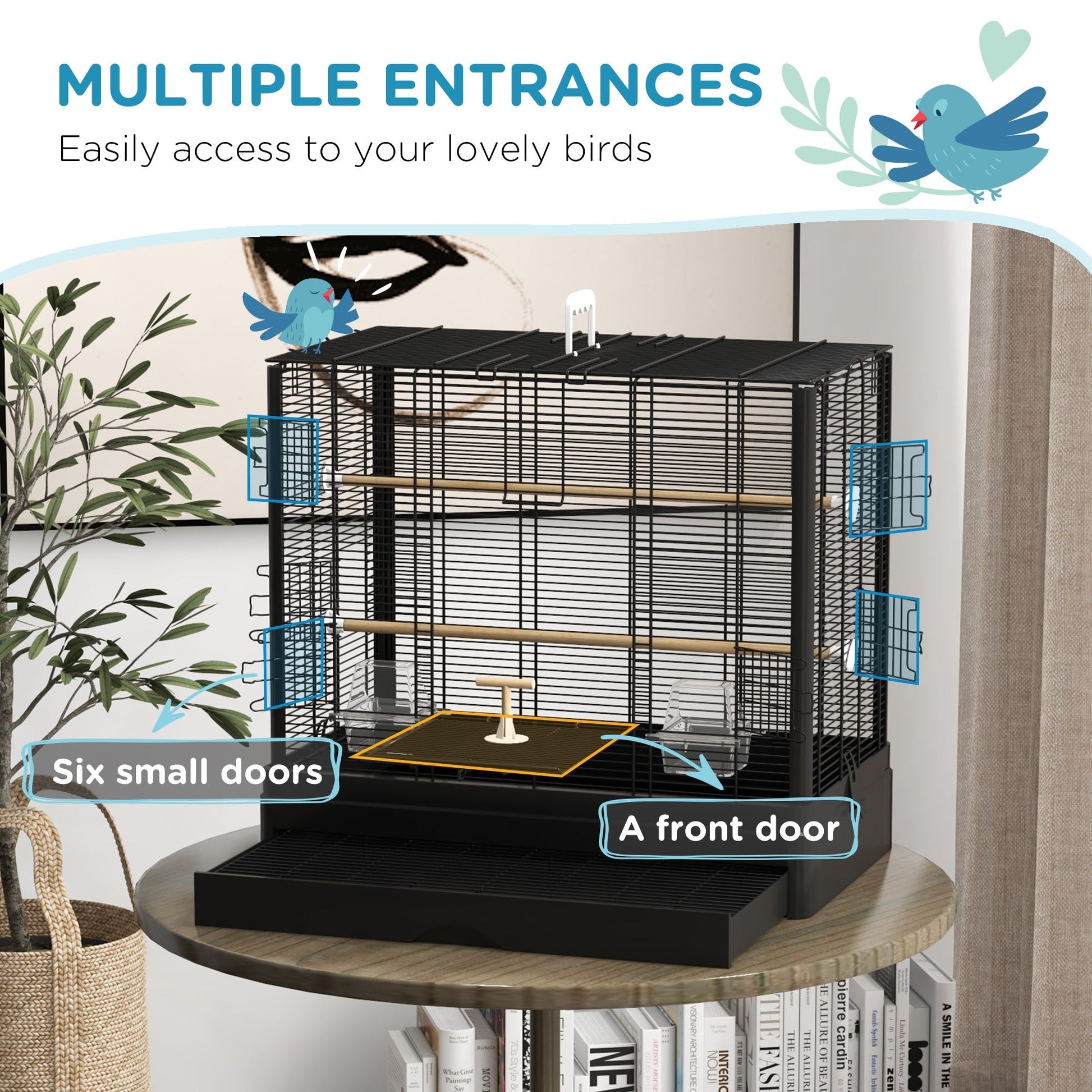 22" Bird Cage for Budgie Finches Canaries Love Birds with Wooden Stands, Slide-Out Tray, Handles, Food Containers, White Bird Cages   at Gallery Canada