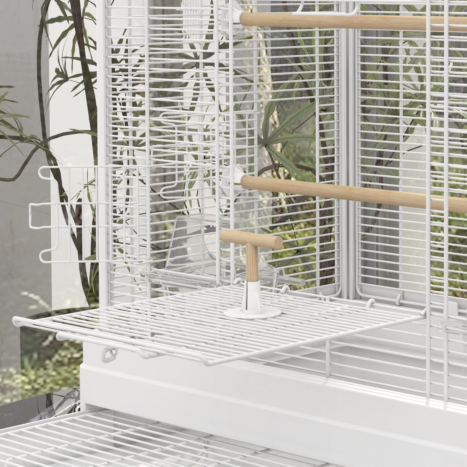 22" Bird Cage for Budgie Finches Canaries Love Birds with Wooden Stands, Slide-Out Tray, Handles, Food Containers, White Bird Cages   at Gallery Canada