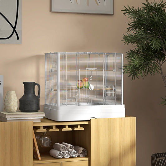 22" Bird Cage for Budgie Finches Canaries Love Birds with Wooden Stands, Slide-Out Tray, Handles, Food Containers, White Bird Cages White  at Gallery Canada