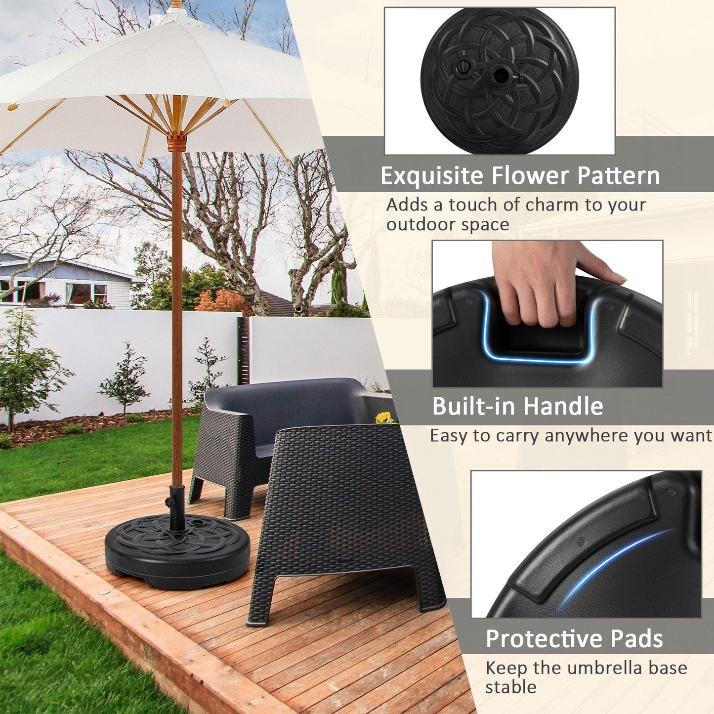 22 Inch Fillable Heavy-Duty Round Patio Umbrella Base Stand, Black Outdoor Umbrella Bases   at Gallery Canada