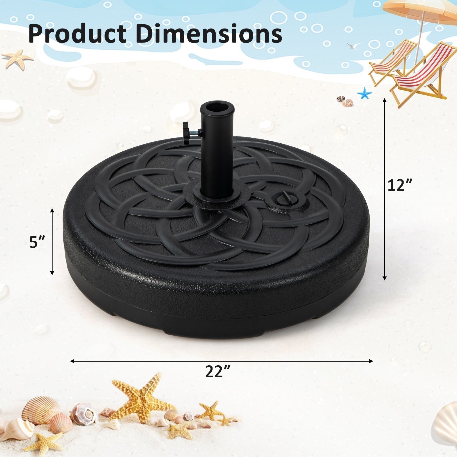 22 Inch Fillable Heavy-Duty Round Patio Umbrella Base Stand, Black Outdoor Umbrella Bases   at Gallery Canada