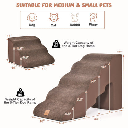 22 Inches and 11 Inches Foam Pet Stairs Set with 5-Tier and 3-Tier Dog Ramps, Brown Dog Supplies   at Gallery Canada