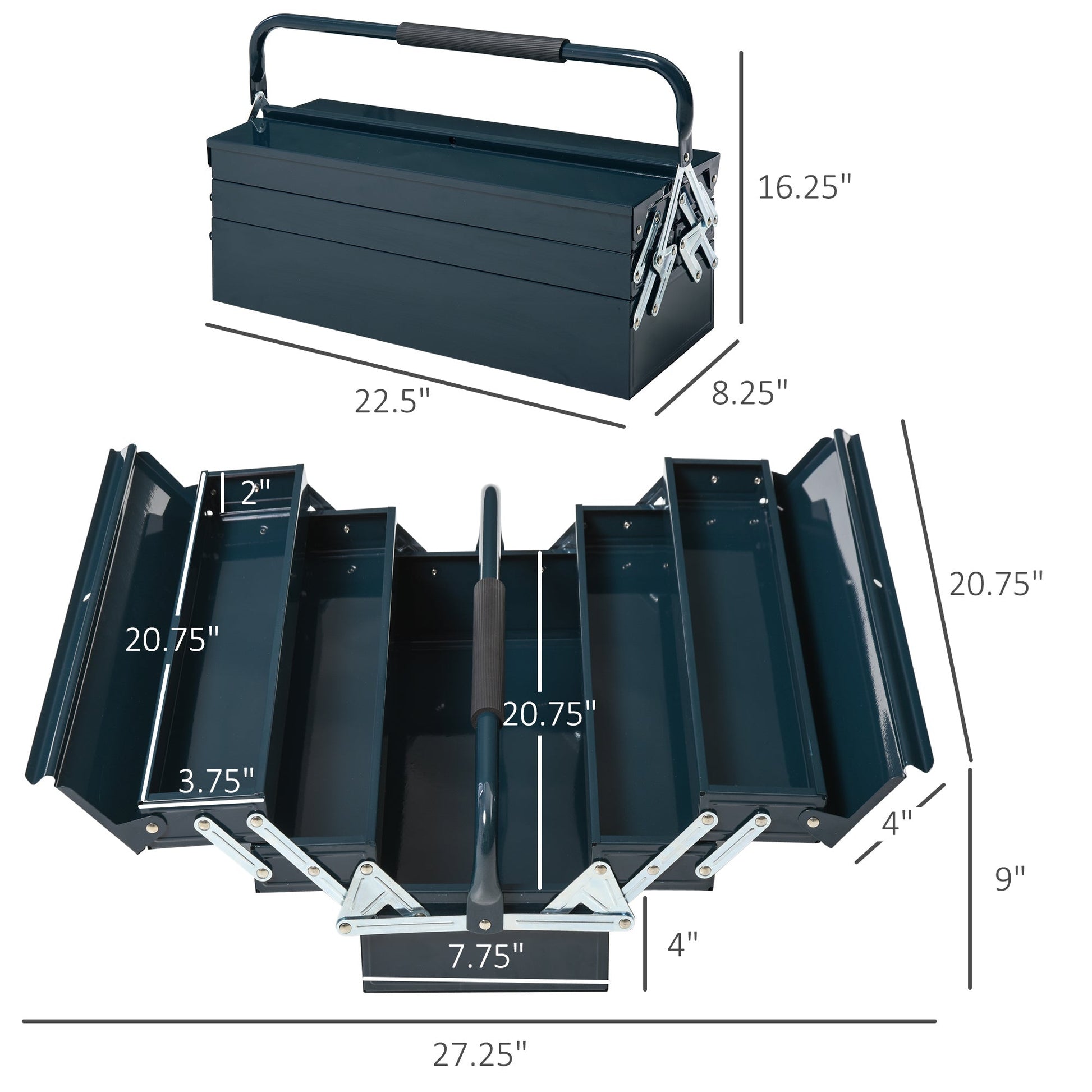 22" inches Metal Tool Box Portable 5-Tray Cantilever Steel Tool Chest Cabinet, Dark Green Tool Organizers   at Gallery Canada