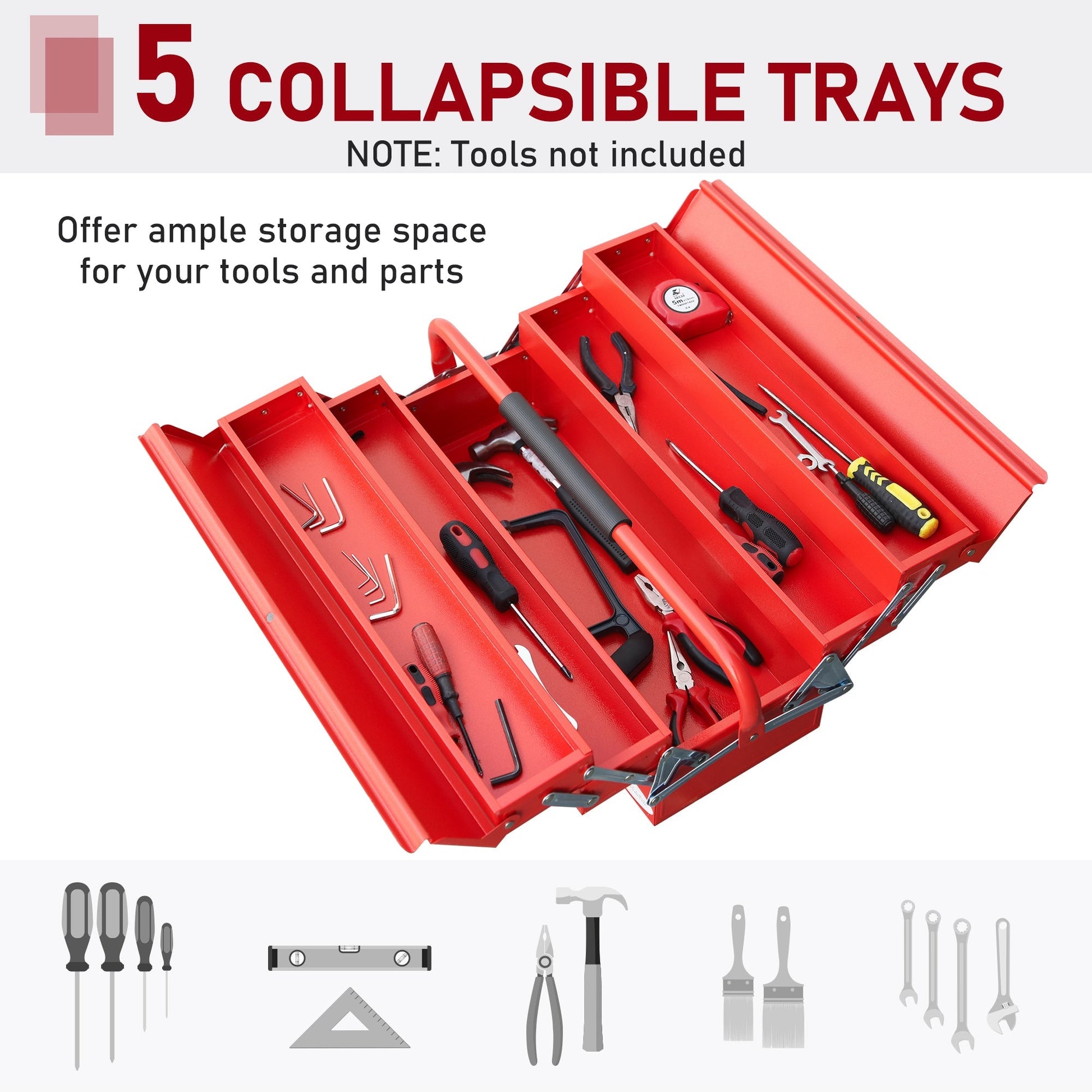 22" inches Metal Tool Box Portable 5-Tray Cantilever Steel Tool Chest Cabinet, Red Tool Organizers   at Gallery Canada