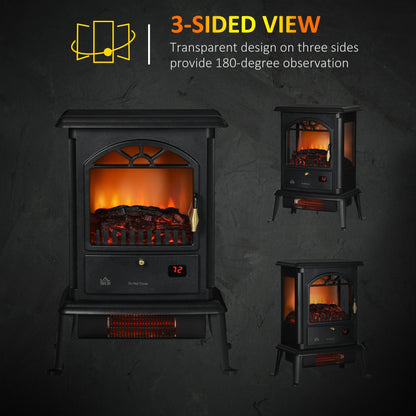 22" Infrared Electric Fireplace Stove, Freestanding Fireplace Heater with 3D Flame Effect, Adjustable Temperature, Timer, 1000W/1500W, Black Electric Fireplaces   at Gallery Canada