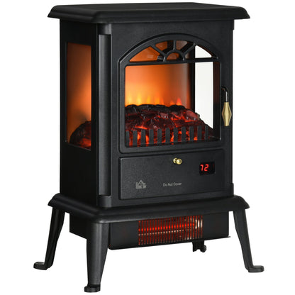 22" Infrared Electric Fireplace Stove, Freestanding Fireplace Heater with 3D Flame Effect, Adjustable Temperature, Timer, 1000W/1500W, Black Electric Fireplaces Black  at Gallery Canada