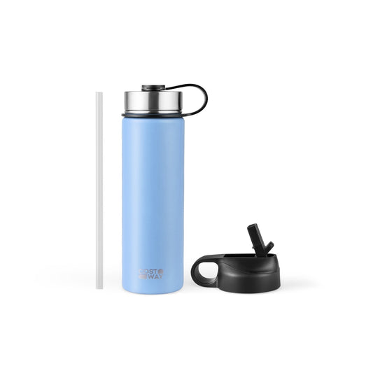 22 Oz Double-walled Insulated Stainless Steel Water Bottle with 2 Lids and Straw, Blue Kitchen Utensils   at Gallery Canada