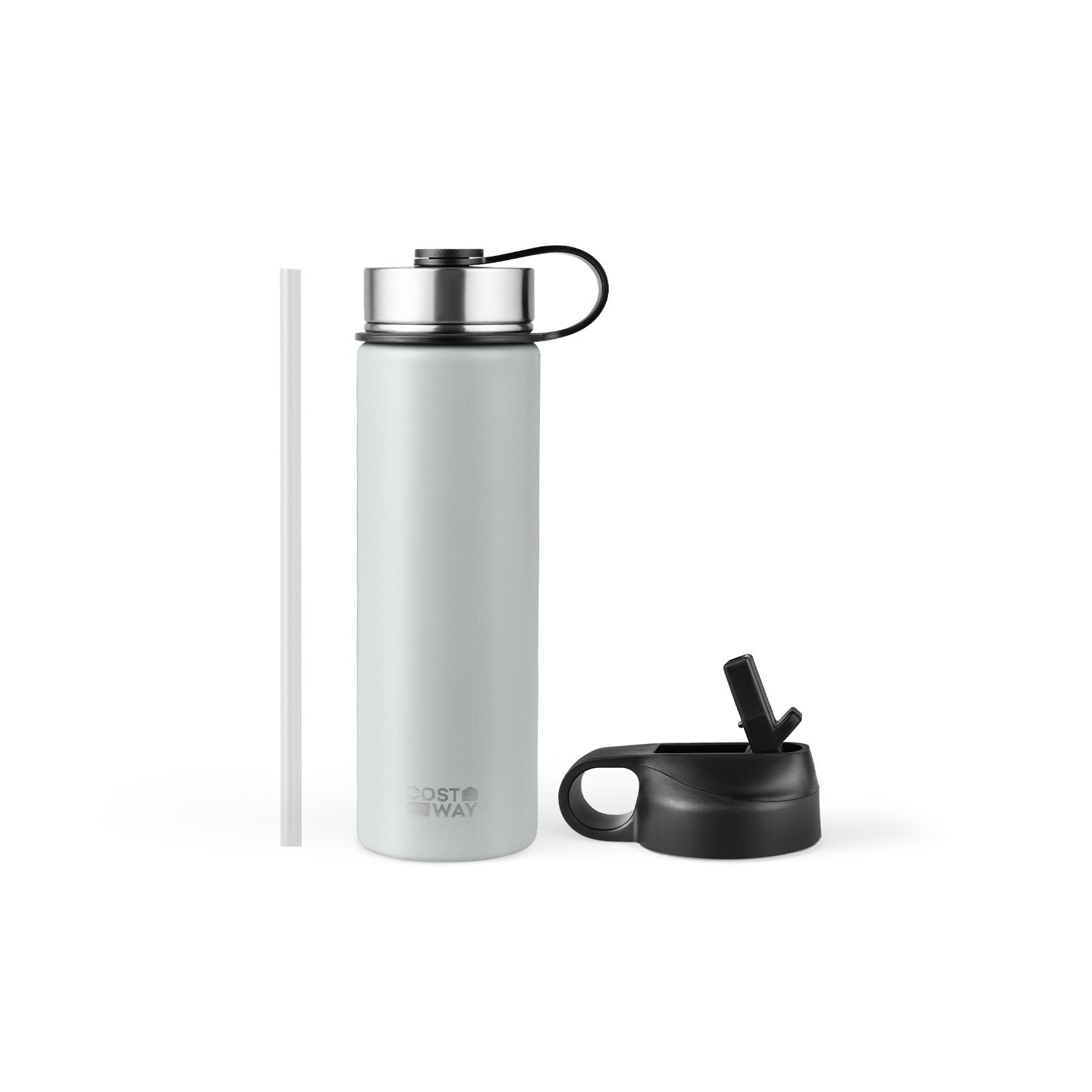 22 Oz Double-walled Insulated Stainless Steel Water Bottle with 2 Lids and Straw, Gray Kitchen Utensils   at Gallery Canada