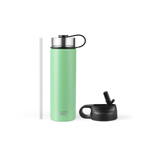 22 Oz Double-walled Insulated Stainless Steel Water Bottle with 2 Lids and Straw, Green Kitchen Utensils   at Gallery Canada