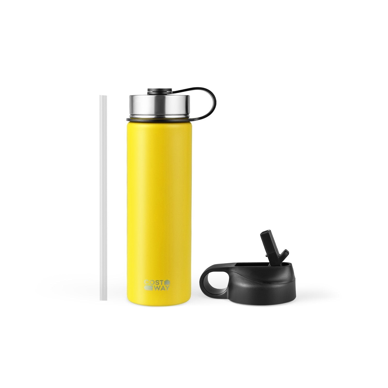 22 Oz Double-walled Insulated Stainless Steel Water Bottle with 2 Lids and Straw, Yellow Kitchen Utensils   at Gallery Canada