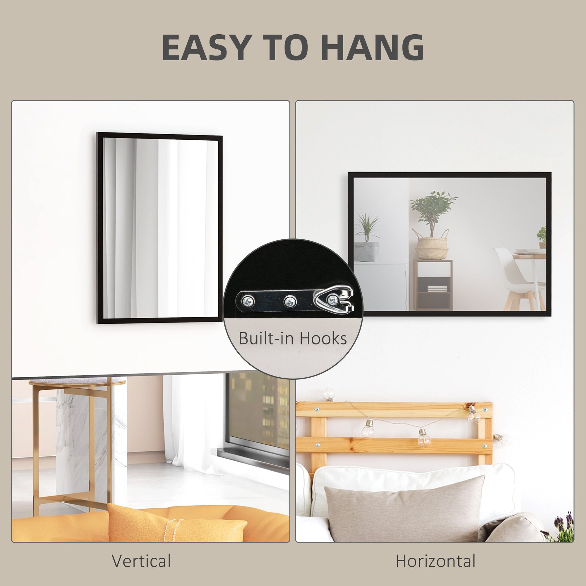 22" x 30" Bathroom Mirror for Wall, Rectangular Mirror for Living Room, Bedroom, Entryway, Black Wall Mirrors   at Gallery Canada