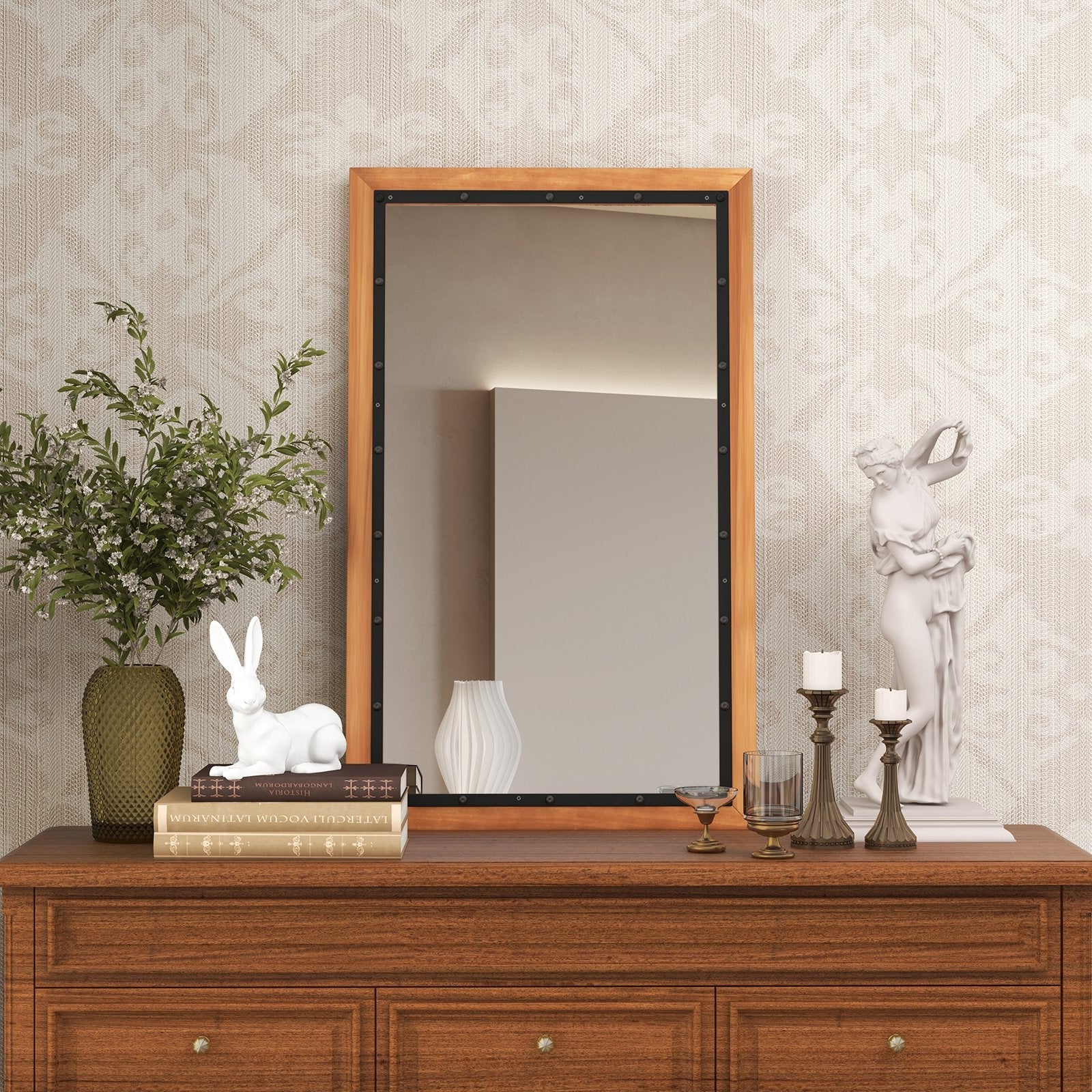 22 x 36 Inch Rectangular Frame Decor Wall Mounted Mirror with Back Board, Natural Wall Mirrors   at Gallery Canada