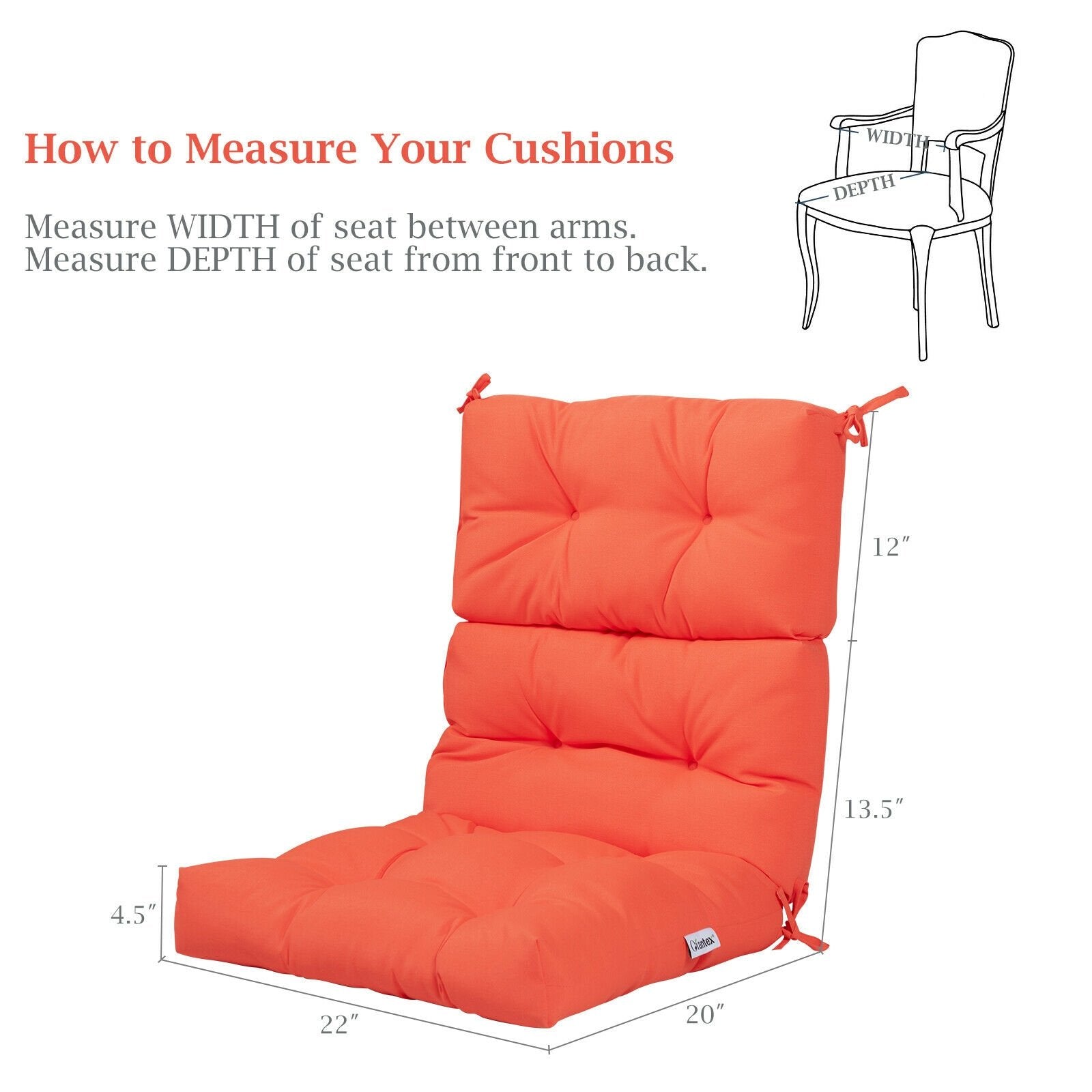 22 x 44 Inch Tufted Outdoor Patio Chair Seating Pad, Orange Outdoor Furniture Accessories   at Gallery Canada