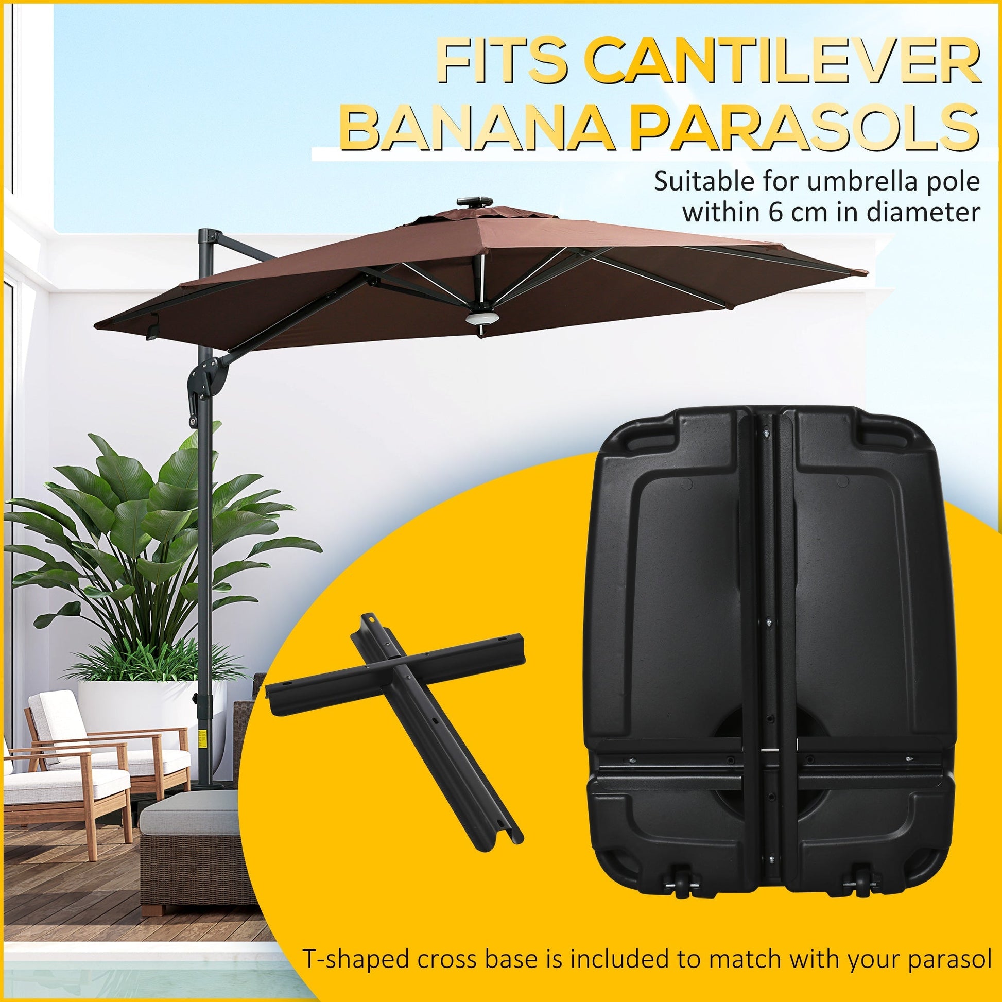 220 lb Heavy Duty Cantilever Umbrella Base, Sand and Water Filled Cantilever Parasol Stand with Cross Base, Black Umbrella Bases   at Gallery Canada