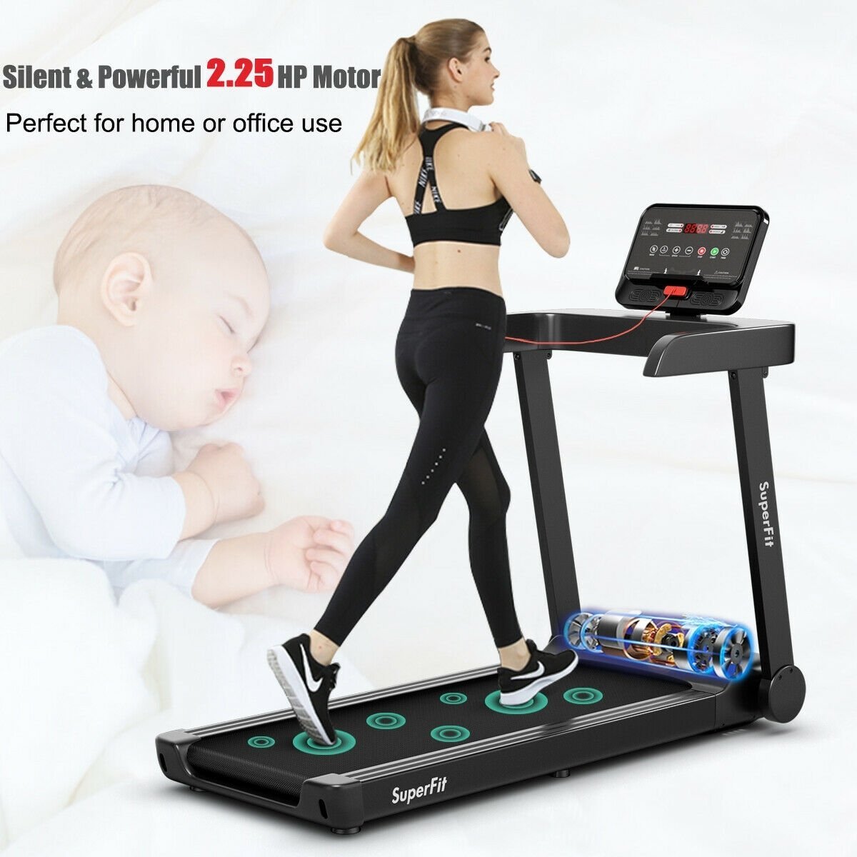 2.25 HP Electric Treadmill Running Machine with App Control, Black Treadmills   at Gallery Canada