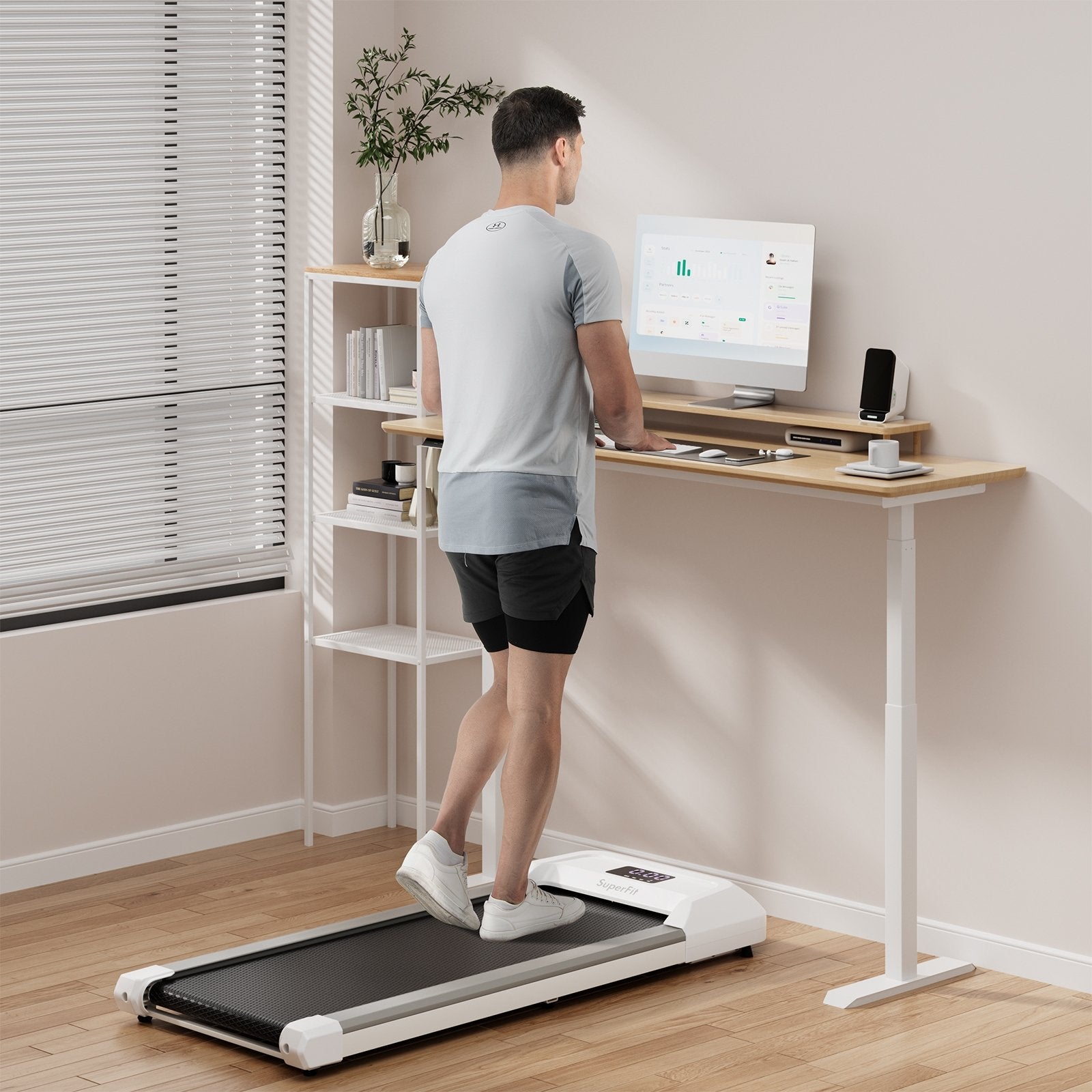 2.25 HP Walking Pad with LED Display and Remote Control-Grey, Gray Treadmills   at Gallery Canada