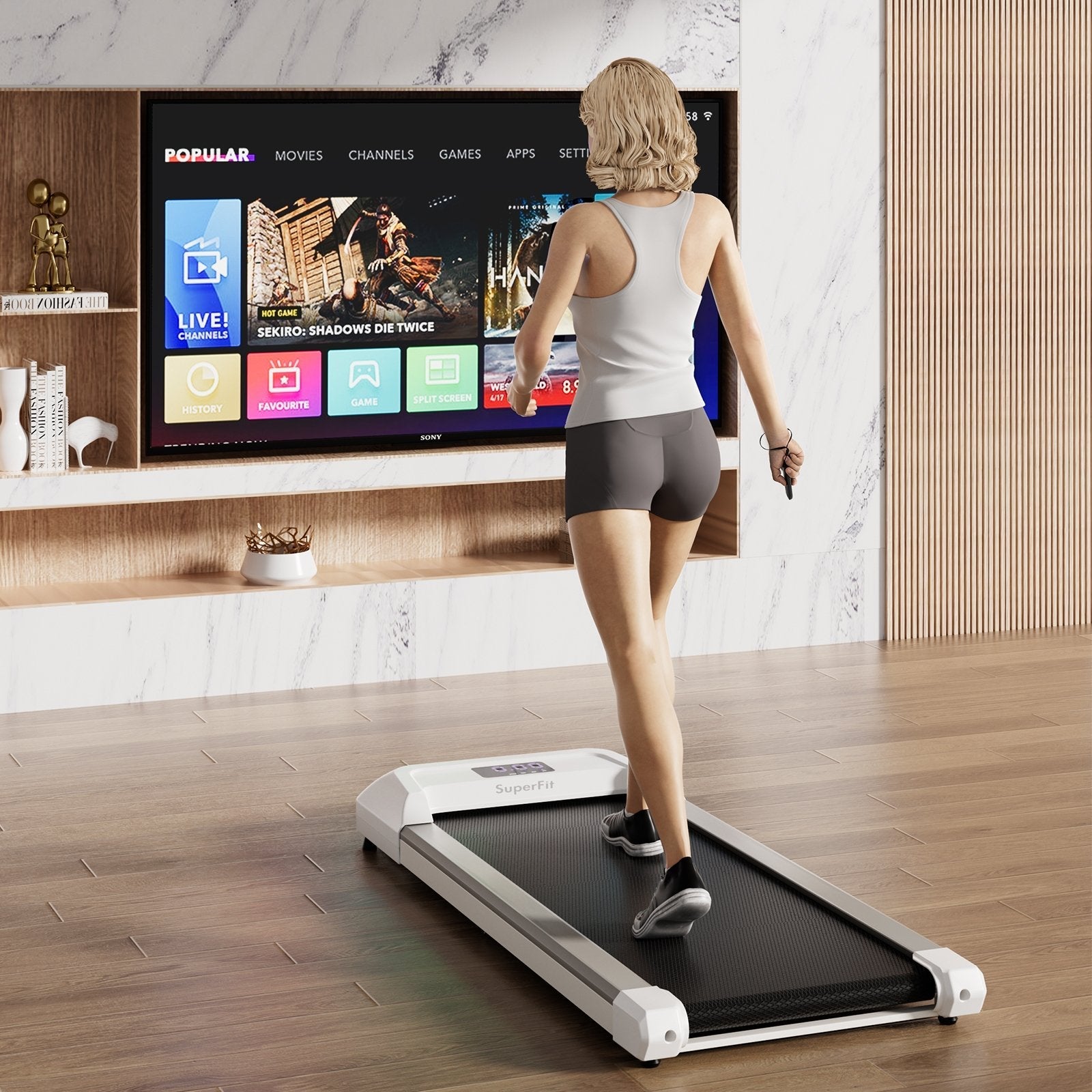 2.25 HP Walking Pad with LED Display and Remote Control-Grey, Gray Treadmills   at Gallery Canada