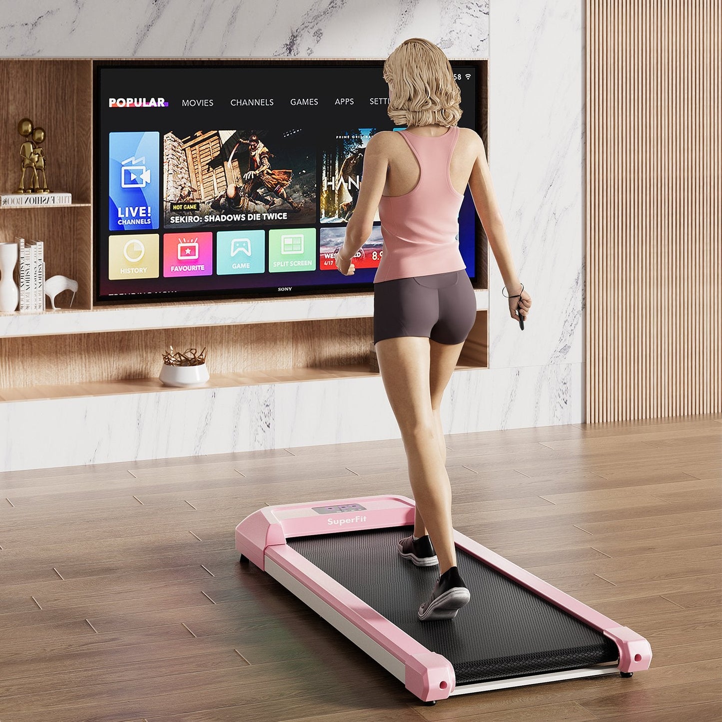 2.25 HP Walking Pad with LED Display and Remote Control, Pink Treadmills   at Gallery Canada