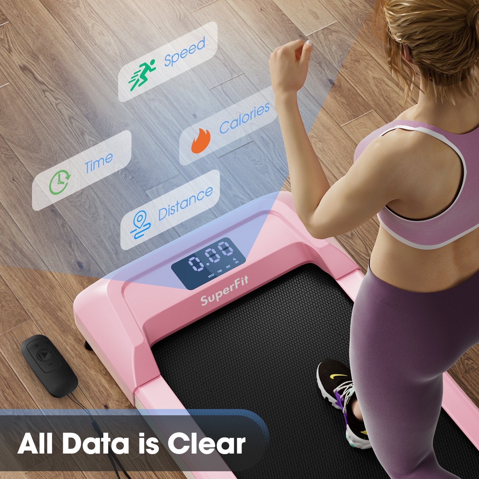 2.25 HP Walking Pad with LED Display and Remote Control, Pink Treadmills   at Gallery Canada