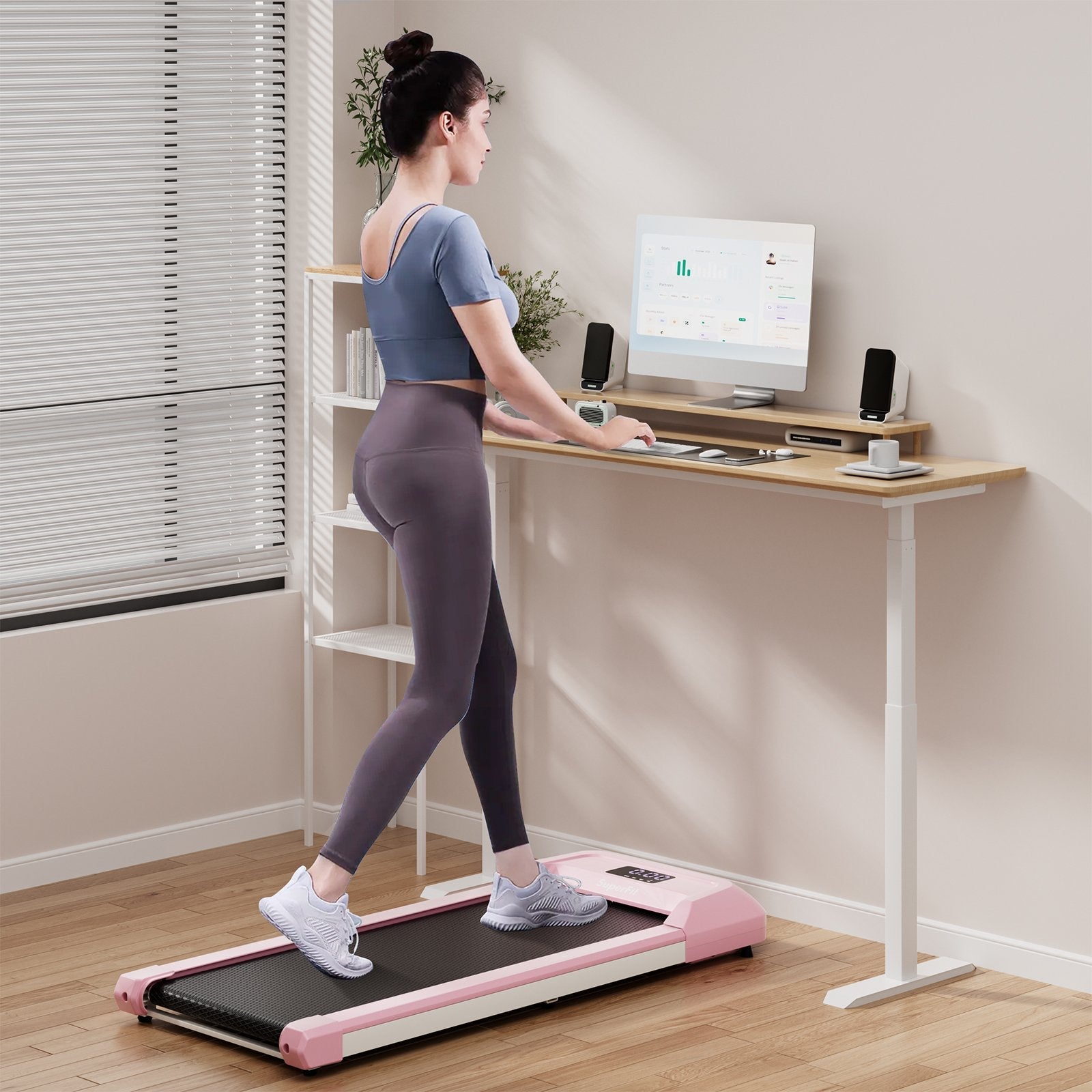 2.25 HP Walking Pad with LED Display and Remote Control, Pink Treadmills   at Gallery Canada