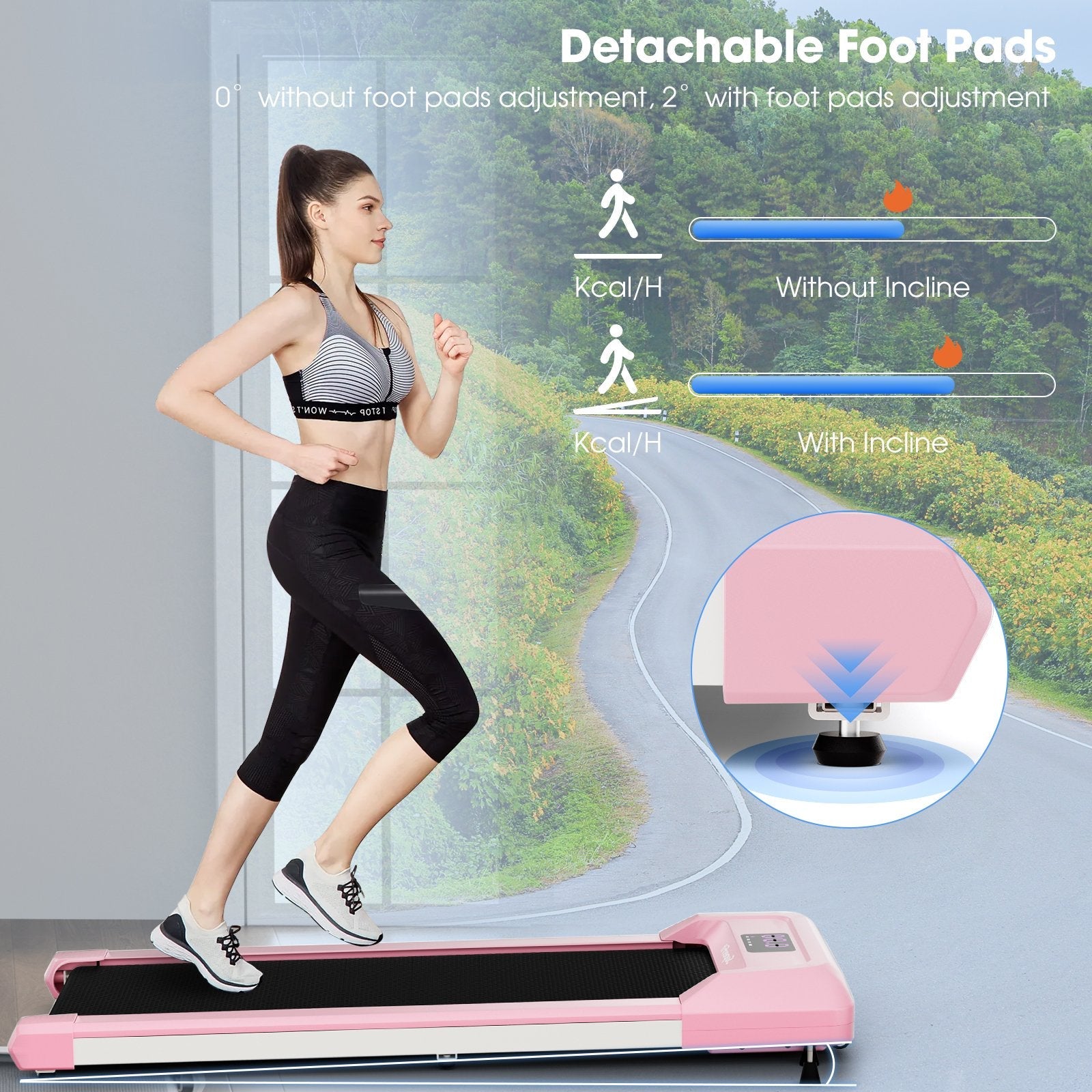 2.25 HP Walking Pad with LED Display and Remote Control, Pink Treadmills   at Gallery Canada