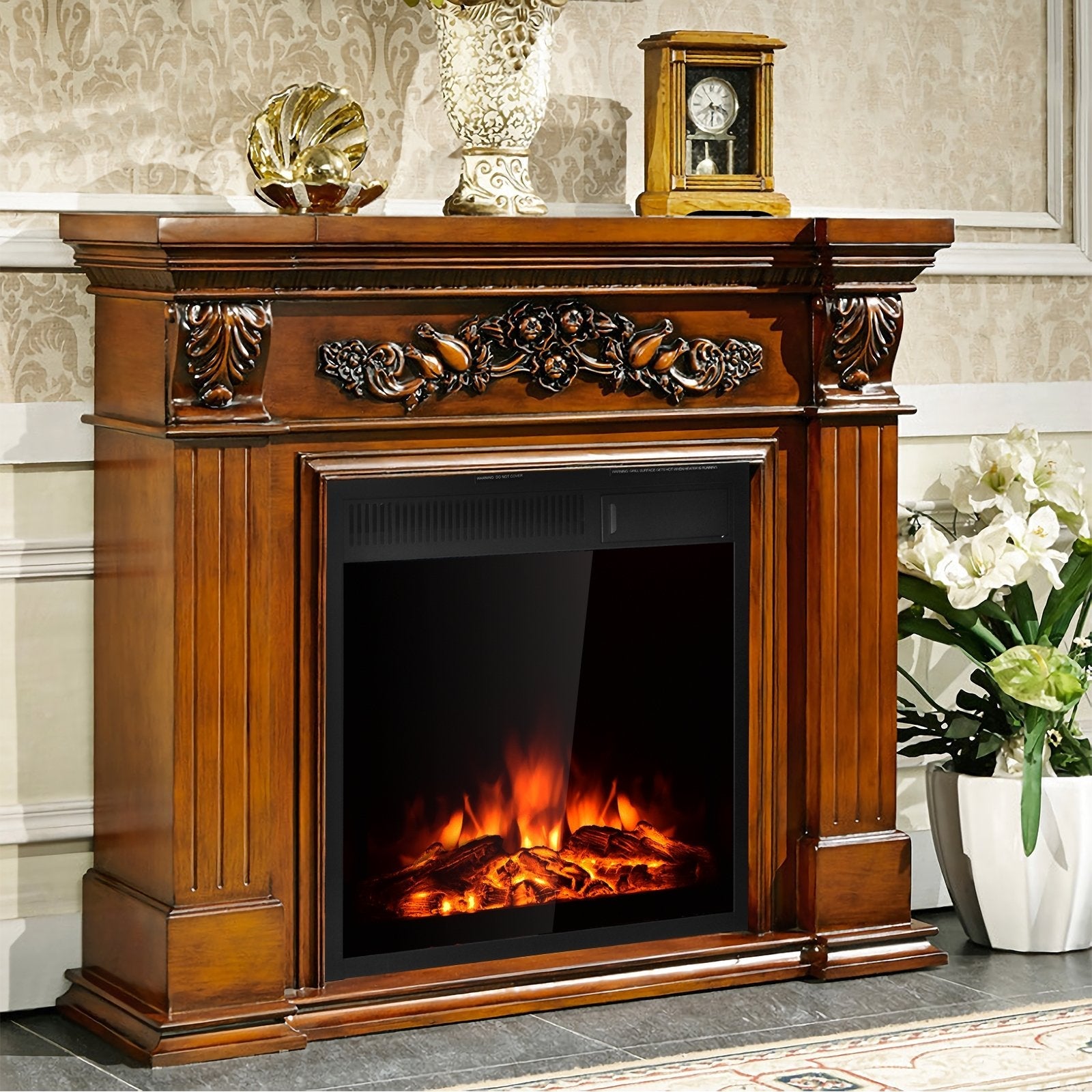 22.5 Inch Electric Fireplace Insert Freestanding and Recessed Heater, Black Fireplaces   at Gallery Canada