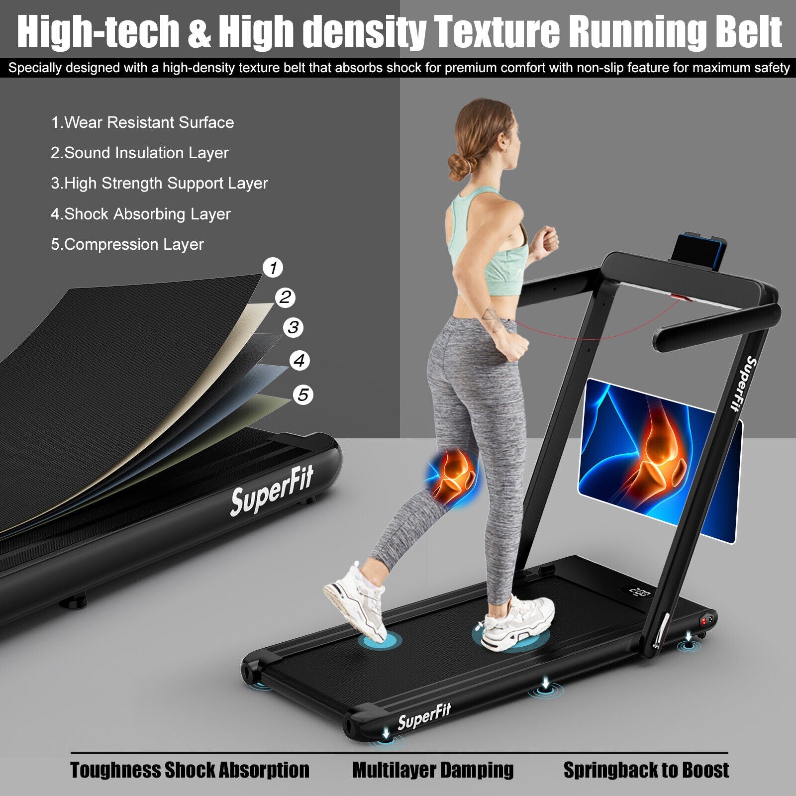 2.25HP 2 in 1 Folding Treadmill with APP Speaker Remote Control, Black Treadmills   at Gallery Canada