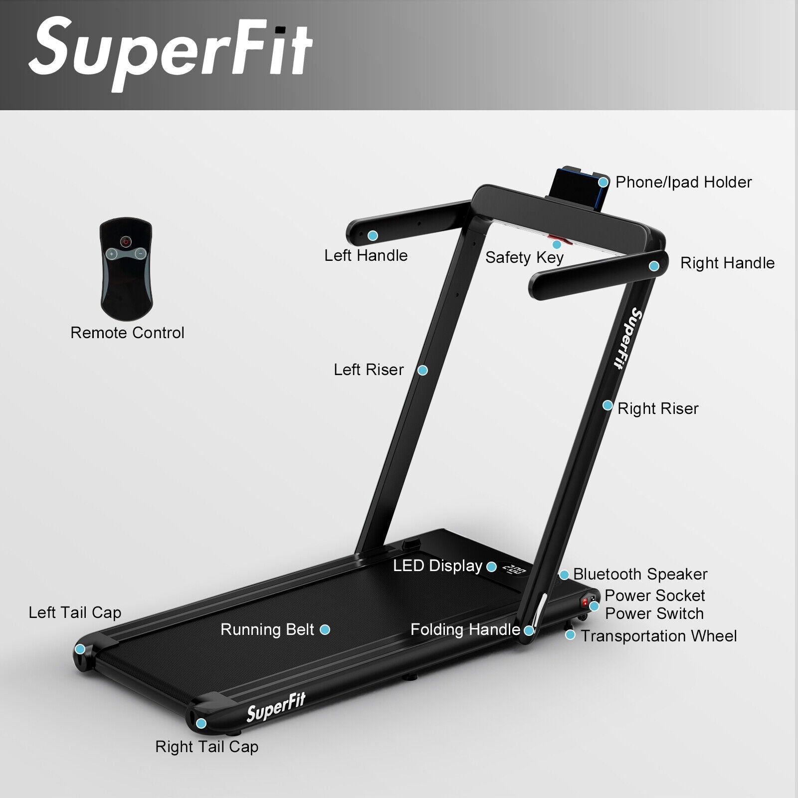 2.25HP 2 in 1 Folding Treadmill with APP Speaker Remote Control, Black Treadmills   at Gallery Canada