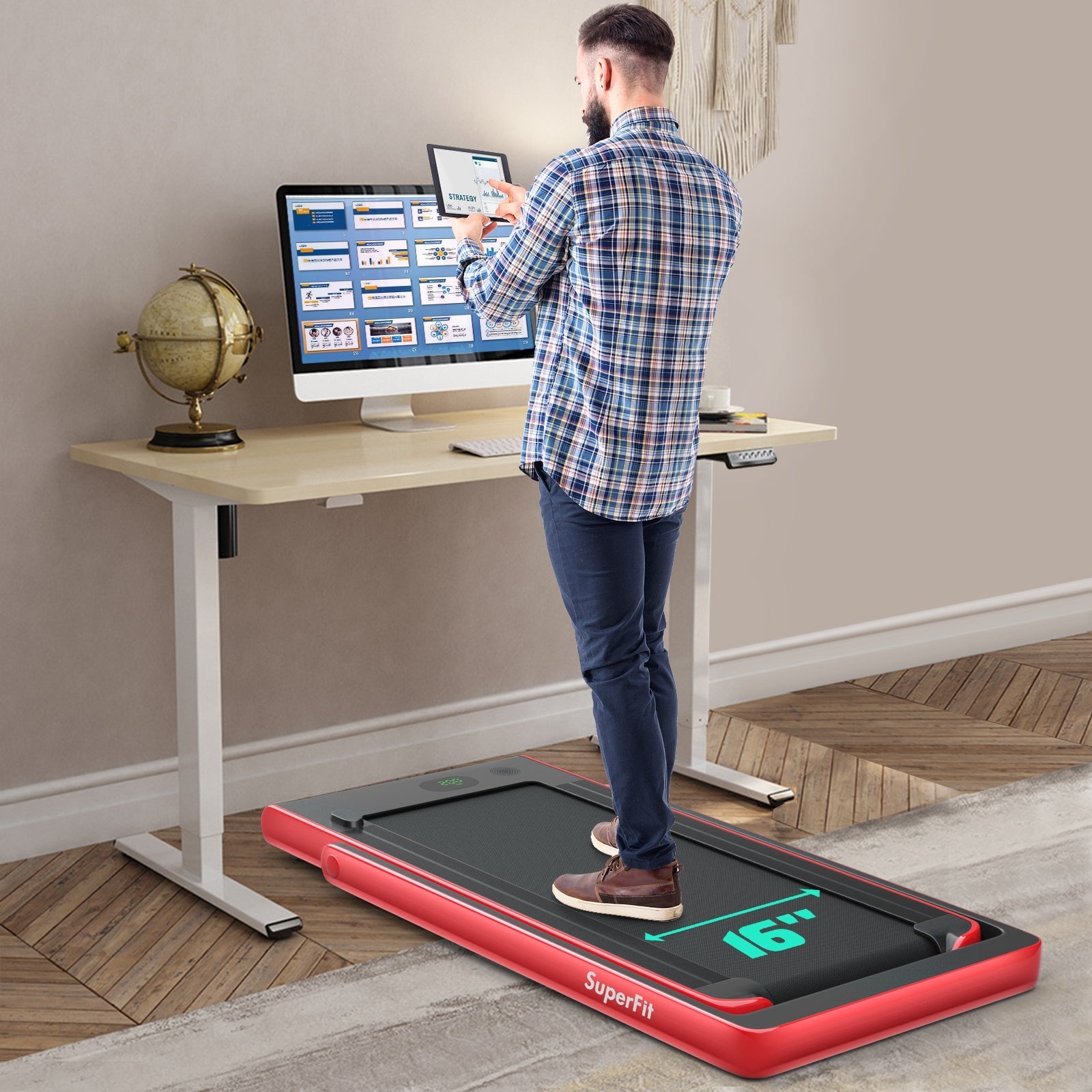 2.25HP 2 in 1 Folding Treadmill with APP Speaker Remote Control, Red Treadmills   at Gallery Canada