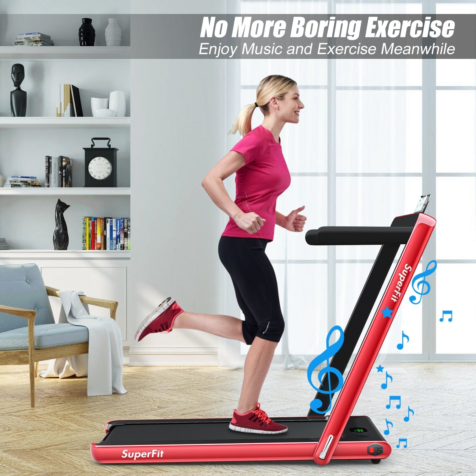 2.25HP 2 in 1 Folding Treadmill with APP Speaker Remote Control, Red Treadmills   at Gallery Canada