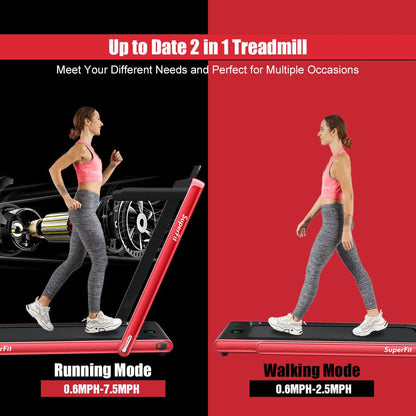 2.25HP 2 in 1 Folding Treadmill with APP Speaker Remote Control, Red Treadmills   at Gallery Canada