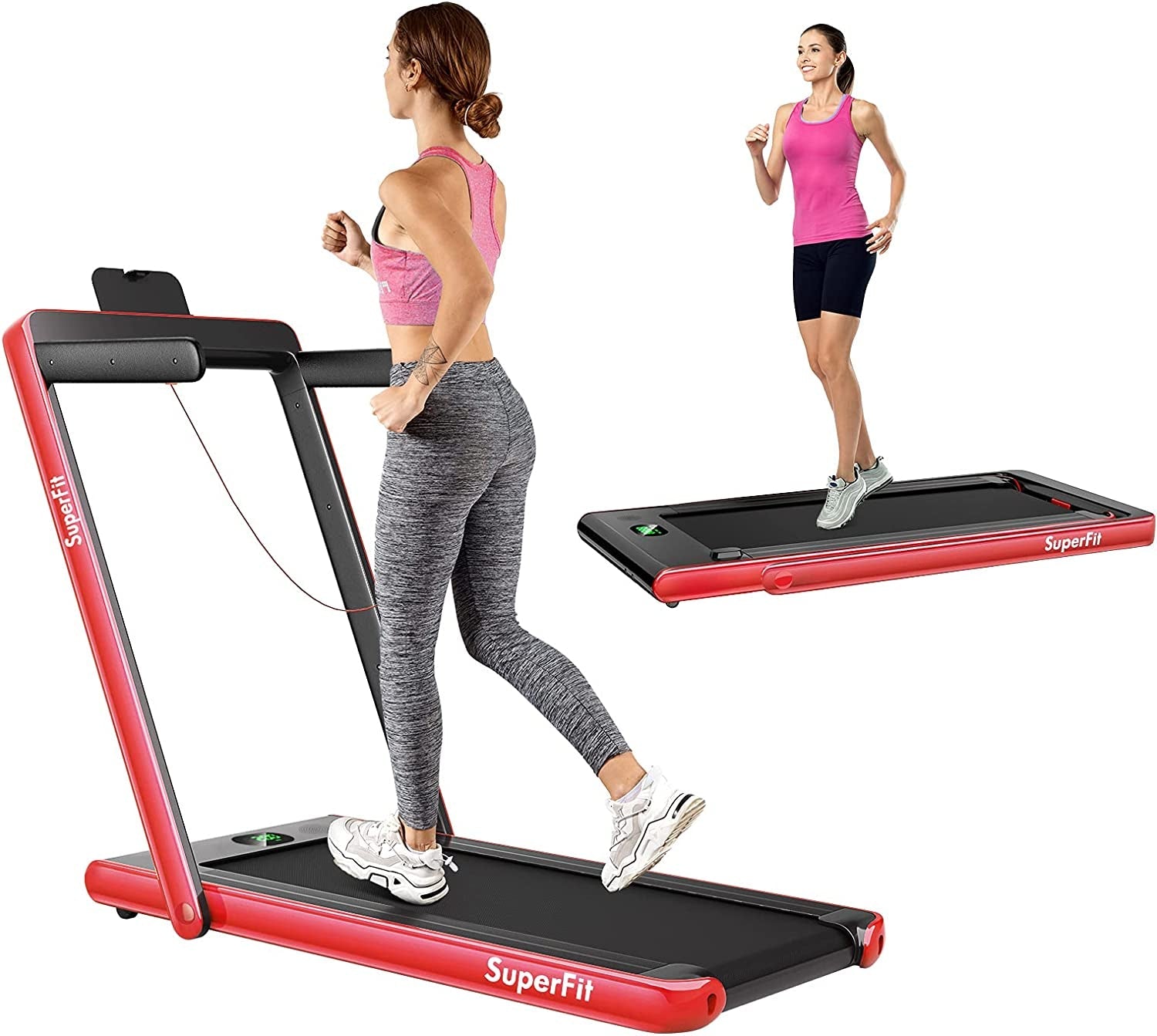 2.25HP 2 in 1 Folding Treadmill with APP Speaker Remote Control, Red Treadmills Red  at Gallery Canada