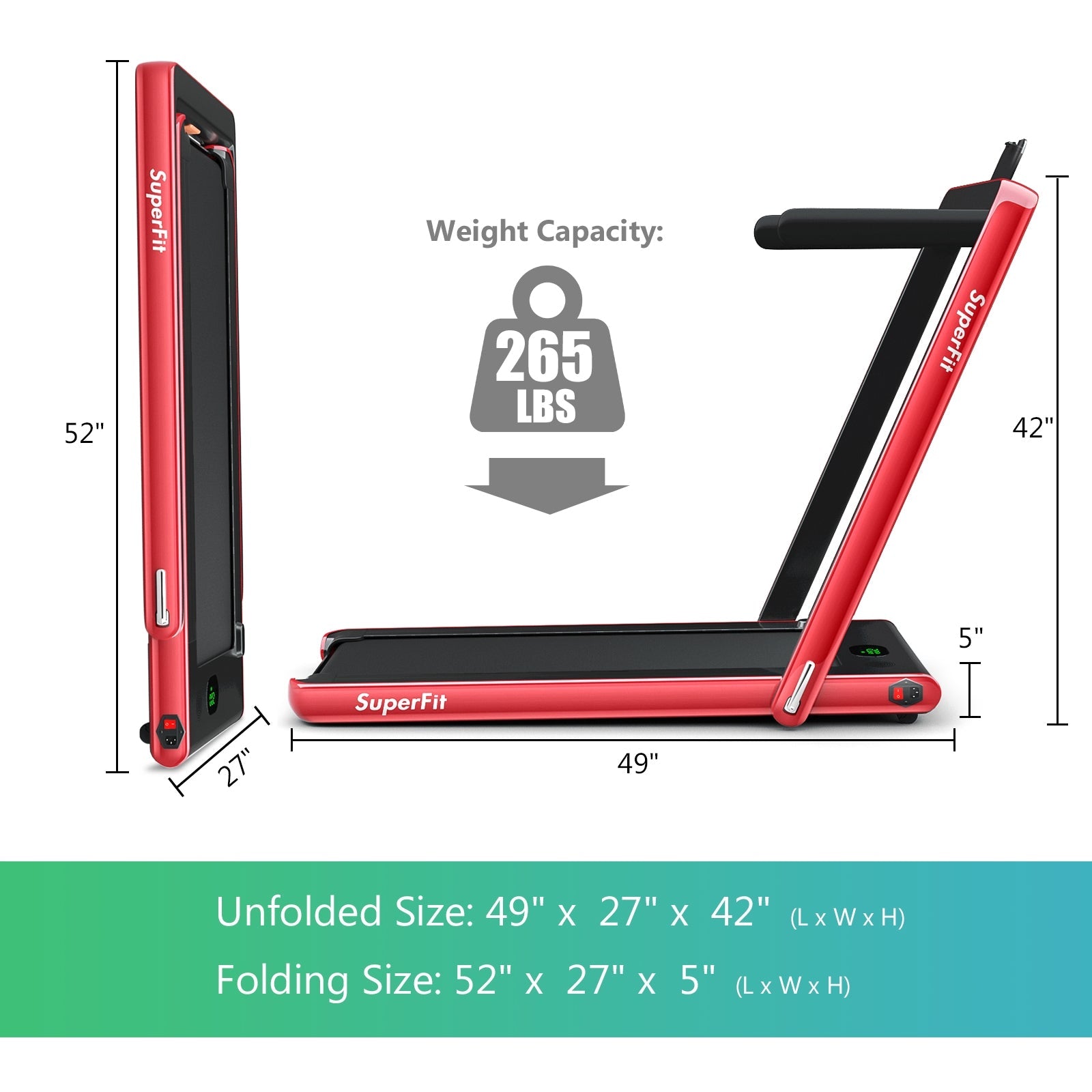 2.25HP 2 in 1 Folding Treadmill with APP Speaker Remote Control, Red Treadmills   at Gallery Canada