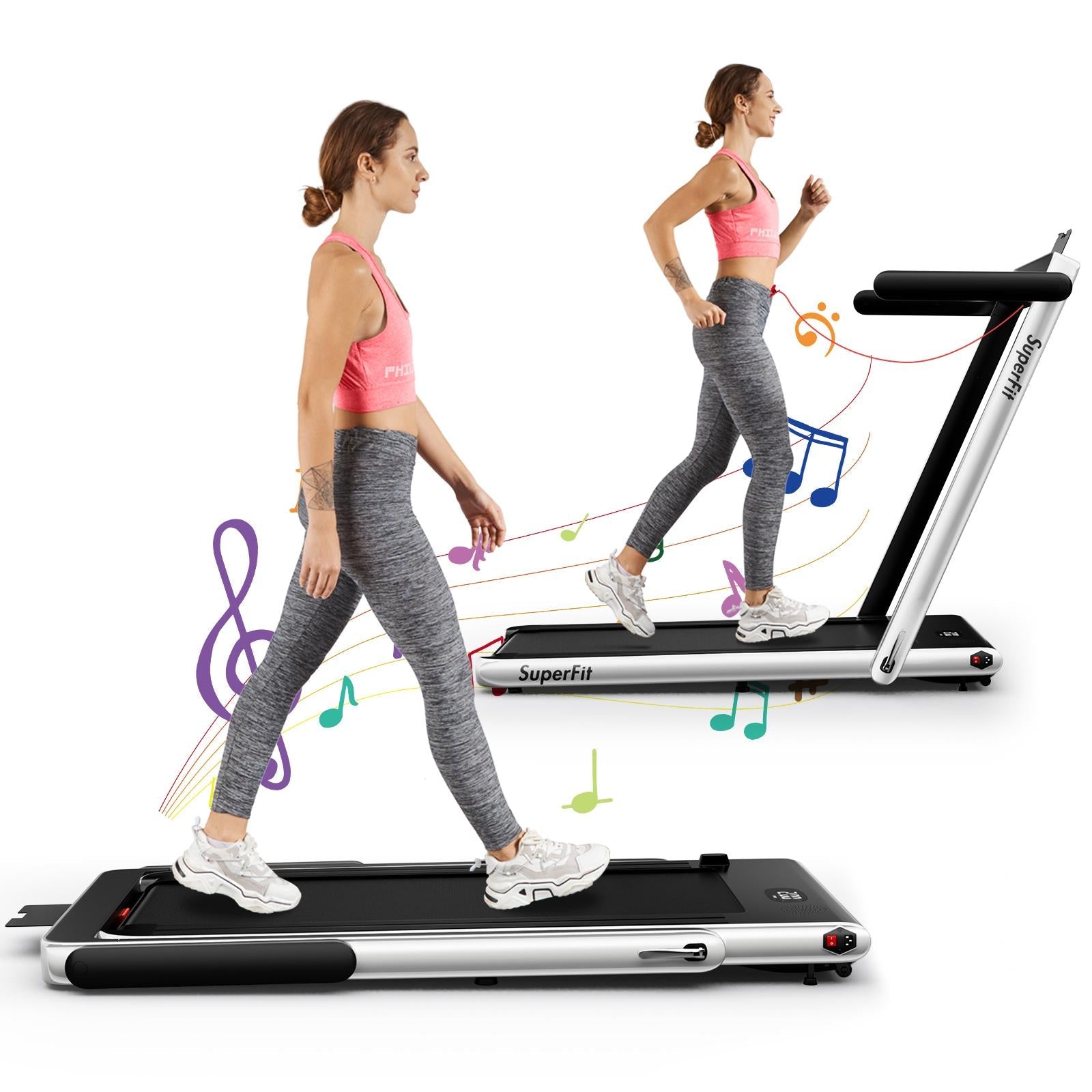 2.25HP 2 in 1 Folding Treadmill with APP Speaker Remote Control, Silver Treadmills Silver  at Gallery Canada