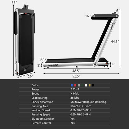 2.25HP 2 in 1 Folding Treadmill with APP Speaker Remote Control, Silver Treadmills   at Gallery Canada