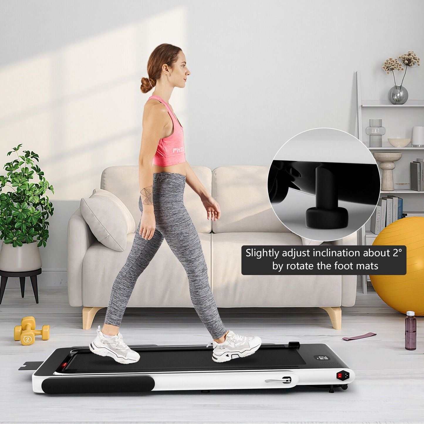 2.25HP 2 in 1 Folding Treadmill with APP Speaker Remote Control, White Treadmills   at Gallery Canada