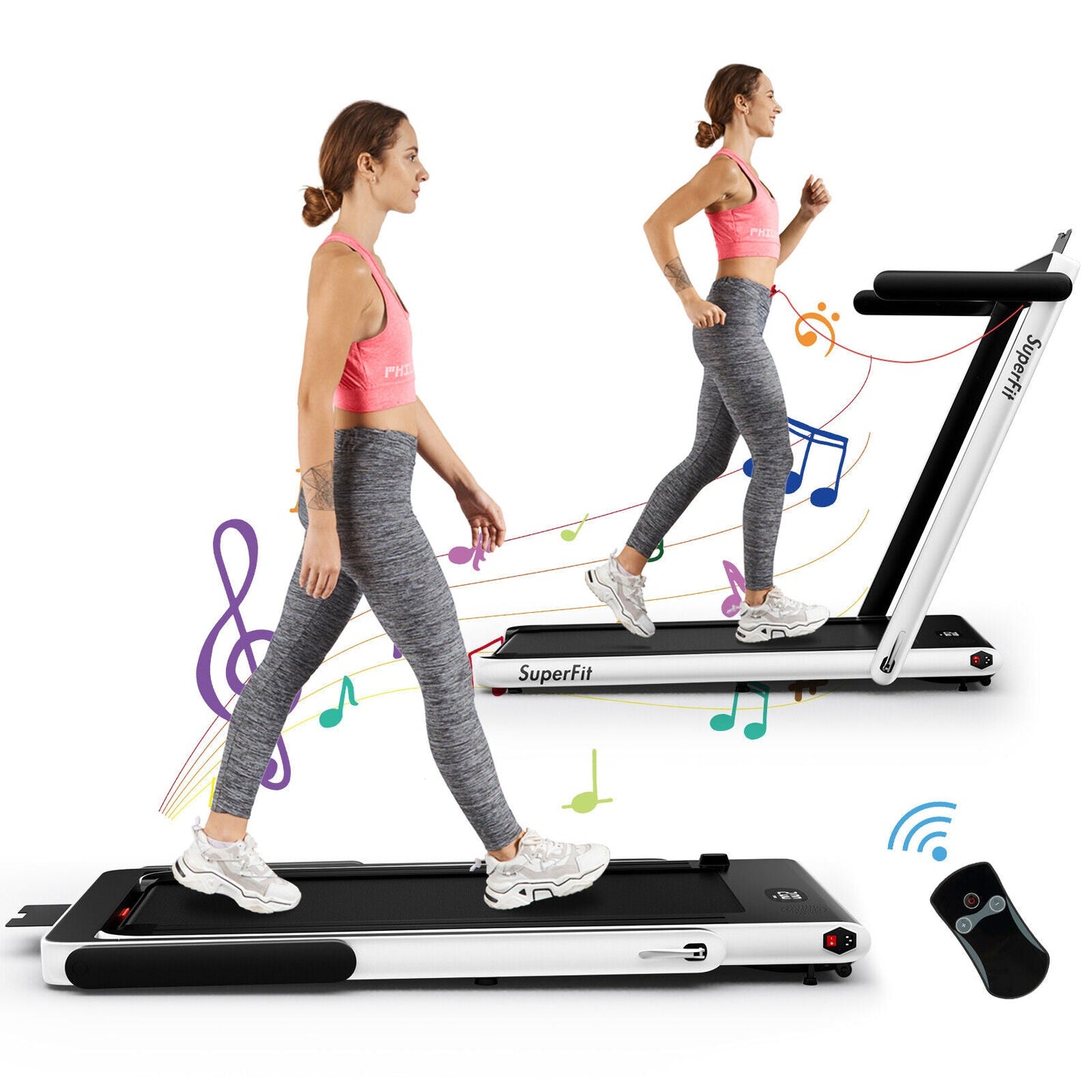 2.25HP 2 in 1 Folding Treadmill with APP Speaker Remote Control, White Treadmills   at Gallery Canada