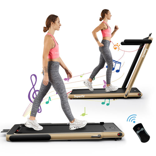 2.25HP 2 in 1 Folding Treadmill with APP Speaker Remote Control, Yellow