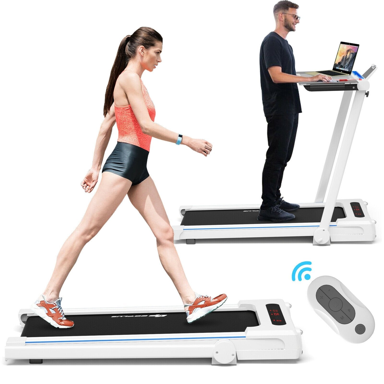 2.25HP 3-in-1 Folding Treadmill with Table Speaker Remote Control, White Treadmills   at Gallery Canada